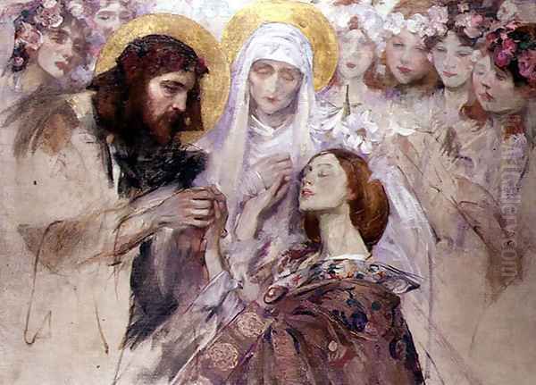 Christ Blessing a Young Woman Oil Painting by James Jebusa Shannon