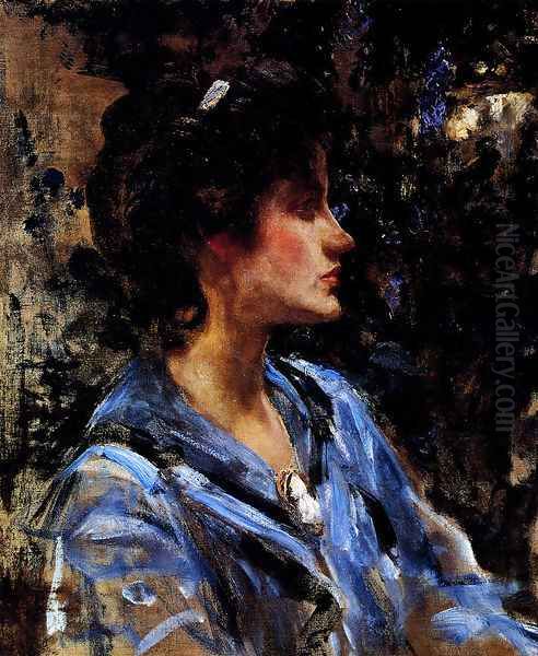 Young Woman In Blue -- Miss H. Strom Oil Painting by James Jebusa Shannon