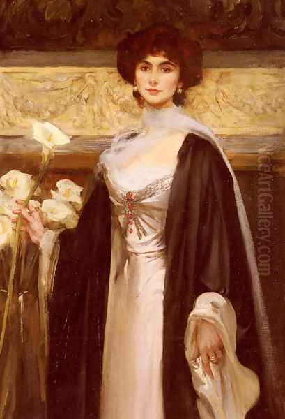 White Lilies (or A Portrait Of Baroness Alfred De Meyer) Oil Painting by James Jebusa Shannon