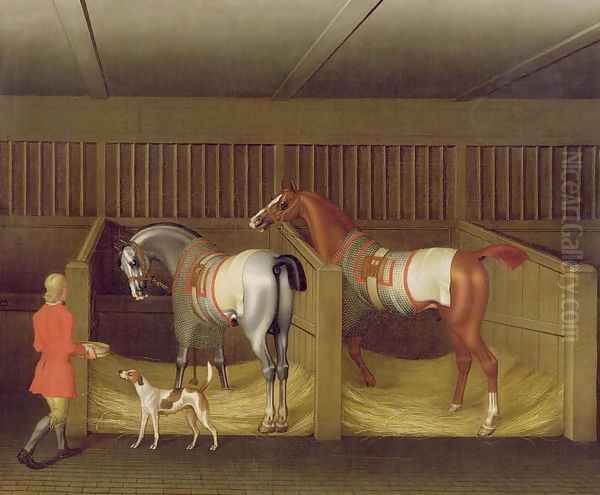 The Stables and Two Famous Running Horses belonging to His Grace, the Duke of Bolton, 1747 Oil Painting by James Seymour