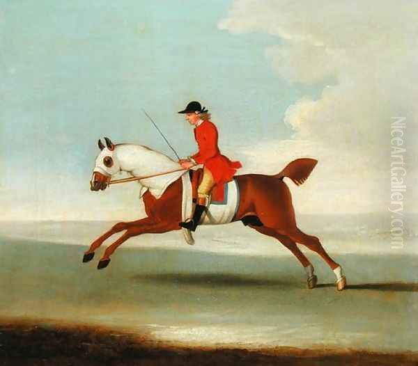 Galloping Racehorse and mounted Jockey in Red Oil Painting by James Seymour