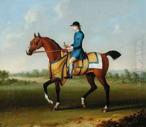 A Bay Racehorse with Jockey Up Oil Painting by James Seymour