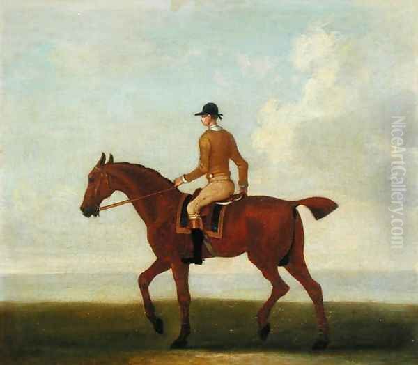 A Chestnut Racehorse with Jockey Up, c.1730 Oil Painting by James Seymour