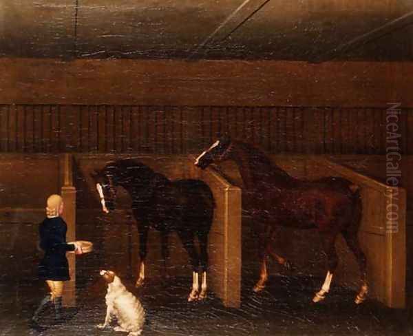 A groom, horses and a dog in a stable, 1747 Oil Painting by James Seymour