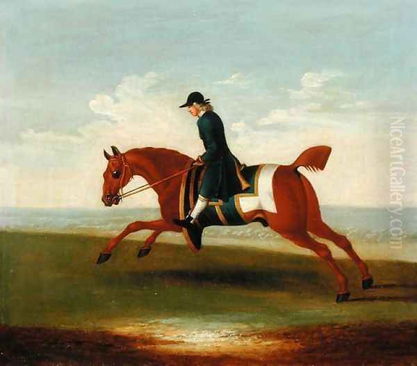 Chestnut Racehorse Exercised by a Trainer in a Blue Coat Oil Painting by James Seymour