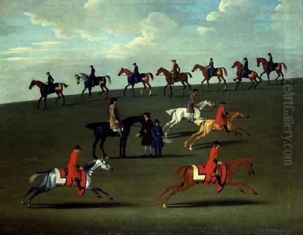 Race Horses exercising in a landscape Oil Painting by James Seymour