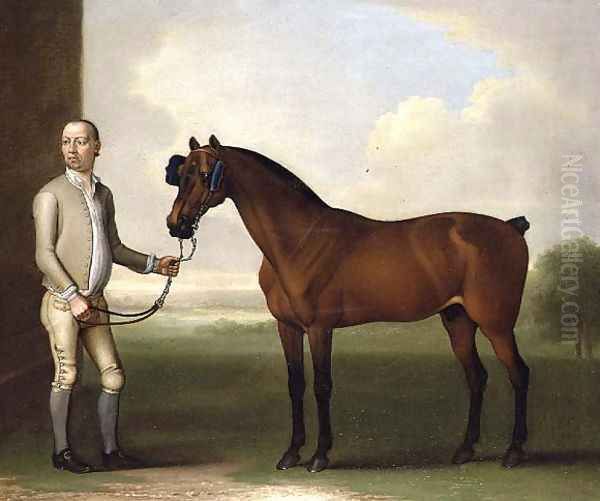 Regulus, a dark bay racehorse with a groom Oil Painting by James Seymour