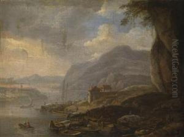 A Rhine Landscape Oil Painting by Herman Saftleven