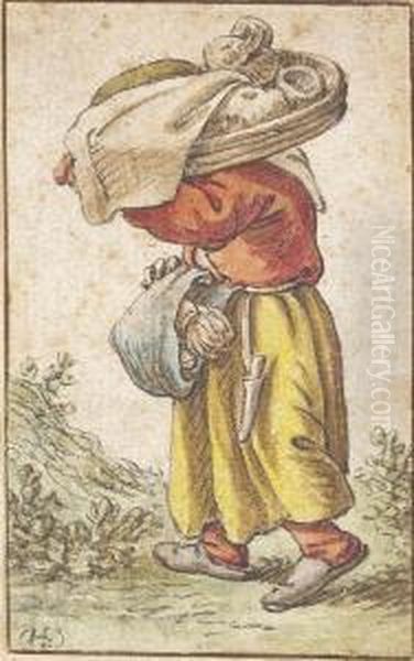 A Peasant Woman Carrying A Basket On Her Head Oil Painting by Herman Saftleven