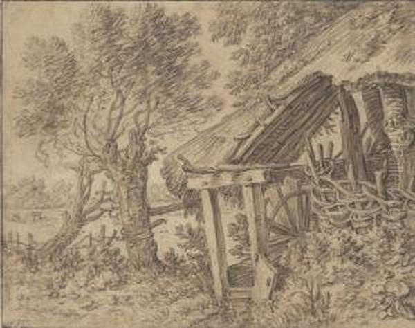 A Watermill With Pasture And Meadows Beyond Oil Painting by Herman Saftleven