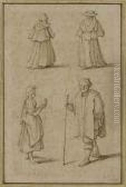 Studies Of Figures, After Teniers Oil Painting by Herman Saftleven