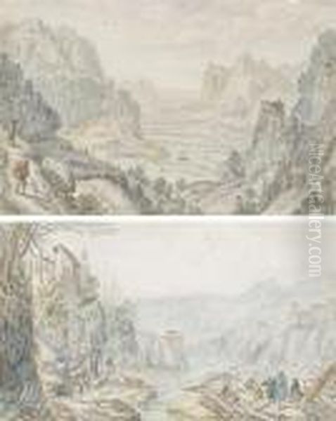 Quatre Paysages Animes Oil Painting by Herman Saftleven