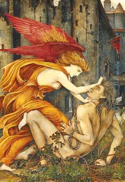 Knowledge strangling Ignorance Oil Painting by John Roddam Spencer Stanhope