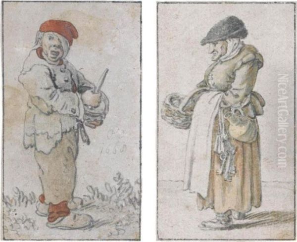 Two Studies Of Peasants Oil Painting by Herman Saftleven