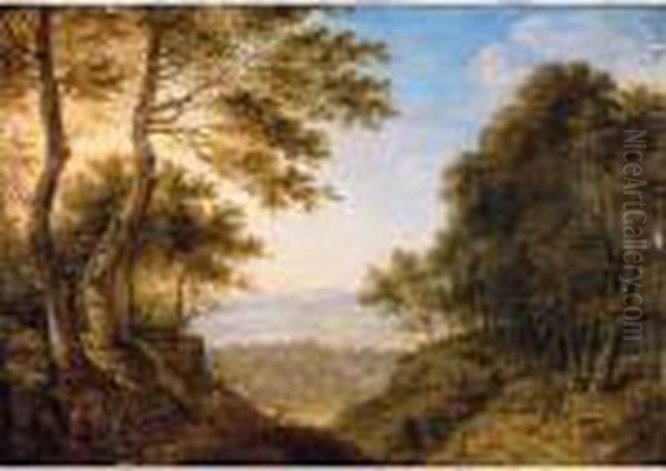 An Extensive Forest Landscape With Woodcutters Oil Painting by Herman Saftleven