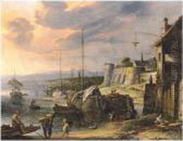 Harbor Scene Oil Painting by Herman Saftleven