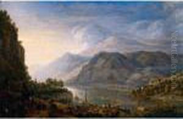 A View Of The Rhine At Breisig Oil Painting by Herman Saftleven