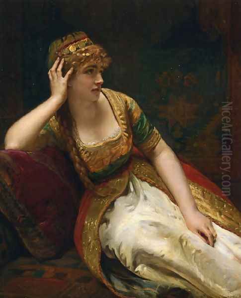 A Harem Beauty Oil Painting by Henri Guillaume Schlesinger