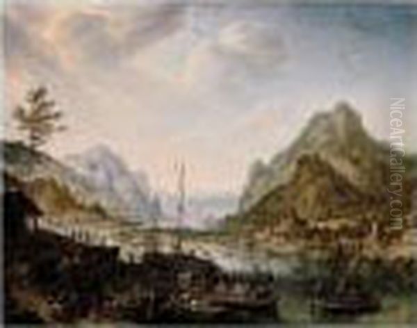 A Rhenish River Landscape Capriccio Oil Painting by Herman Saftleven