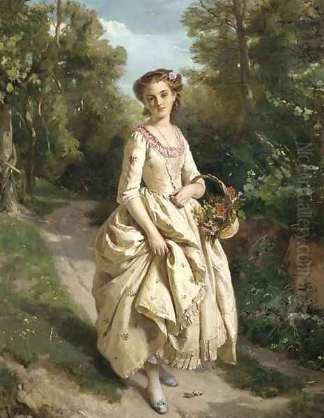 An Afternoon Stroll Oil Painting by Henri Guillaume Schlesinger