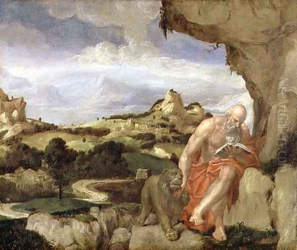 St. Jerome in the Wilderness Oil Painting by Lambert Sustris