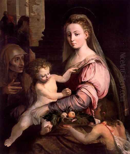 Virgin and Child with St Anne and the Infant St John Oil Painting by Lambert Sustris