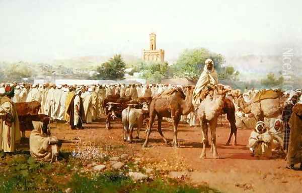 Arab Village Scene, 1883 Oil Painting by Gustavo Simoni