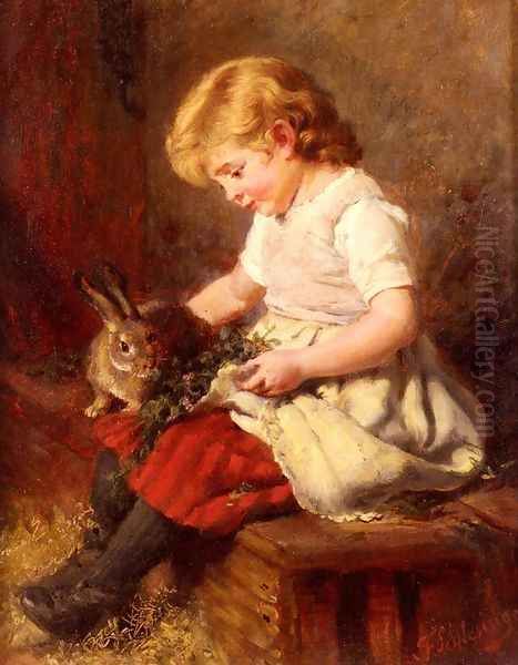 The Pet Rabbit Oil Painting by Felix Schlesinger