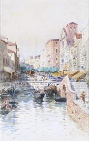 A Venetian Backwater Oil Painting by Paolo Sala