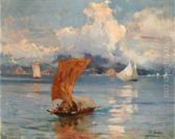 Segel- Und Fischerboote Am Lago Maggiore Oil Painting by Paolo Sala