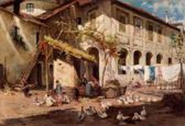 Cortile Rustico Nei Dintorni Di Milano Oil Painting by Paolo Sala