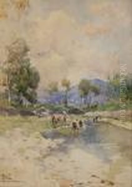 Lavandaie Al Fiume Oil Painting by Paolo Sala