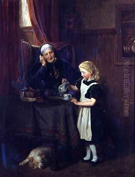 Tea for Granny Oil Painting by Felix Schlesinger