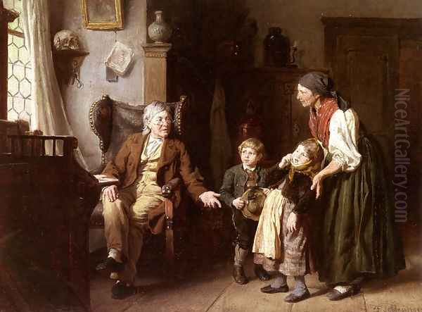 Besuch Beim Grossvater (Visiting Grandpa) Oil Painting by Felix Schlesinger