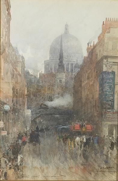 A Busy Day On Fleet Street, London Oil Painting by Paolo Sala