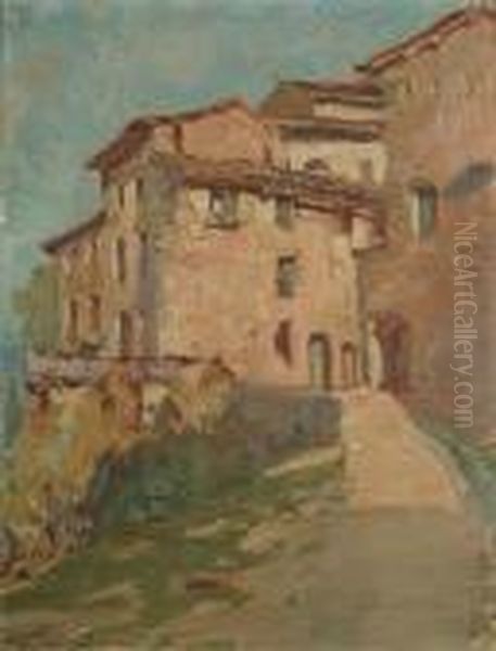 Italian Hill Top Town Oil Painting by Paolo Sala