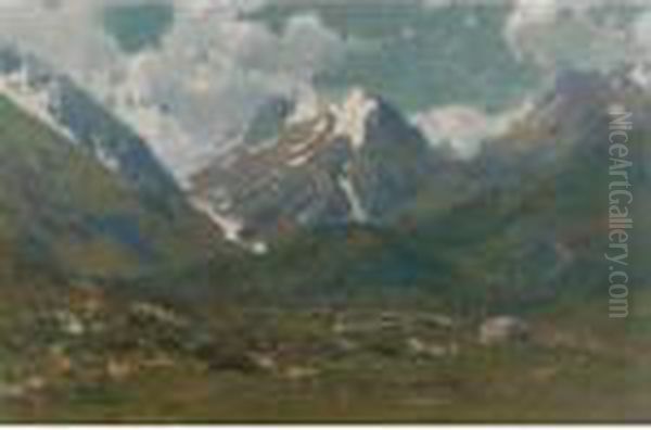 An Alpine Valley Oil Painting by Paolo Sala