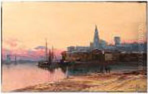 An Italian Harbour At Dusk Oil Painting by Paolo Sala