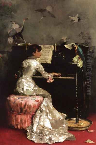 Young Woman at Piano Oil Painting by Julius LeBlanc Stewart