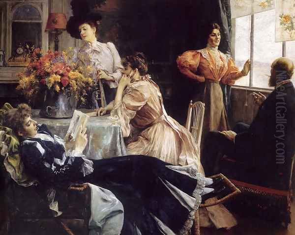 At Home Oil Painting by Julius LeBlanc Stewart