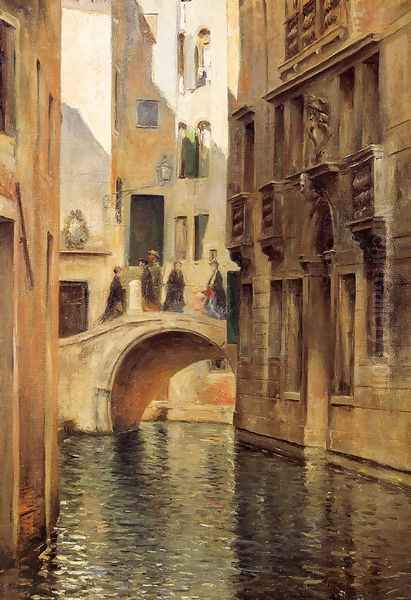 Venetian Canal Oil Painting by Julius LeBlanc Stewart