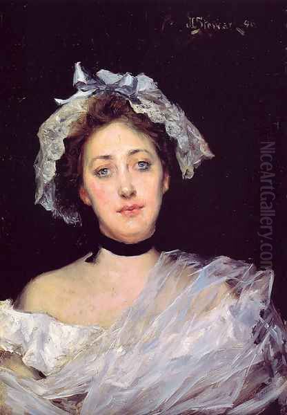 An English Lady Oil Painting by Julius LeBlanc Stewart