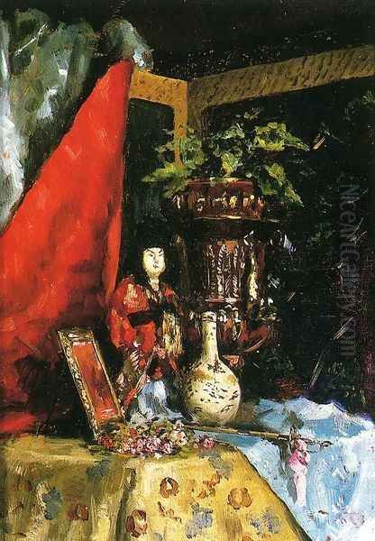 Still Life with Asian Objects Oil Painting by Julius LeBlanc Stewart