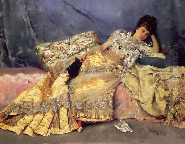 Lady On A Pink Divan Oil Painting by Julius LeBlanc Stewart