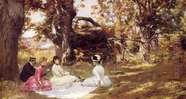 Picnic Under The Trees Oil Painting by Julius LeBlanc Stewart