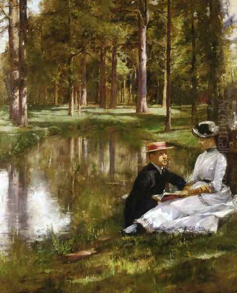 Reading Oil Painting by Julius LeBlanc Stewart