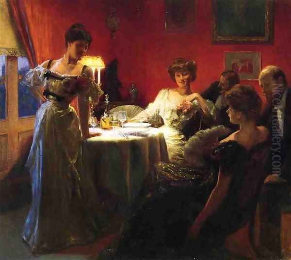 A Supper Party Oil Painting by Julius LeBlanc Stewart