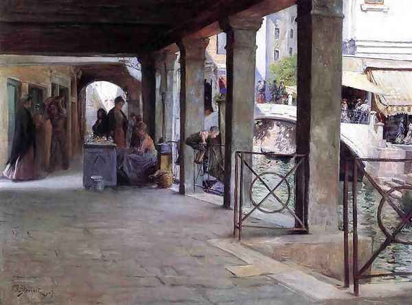 Venetian Market Scene Oil Painting by Julius LeBlanc Stewart