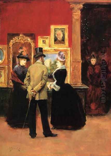 Count Ludovic Leic and Ladies Viewing an Exhibition Oil Painting by Julius LeBlanc Stewart