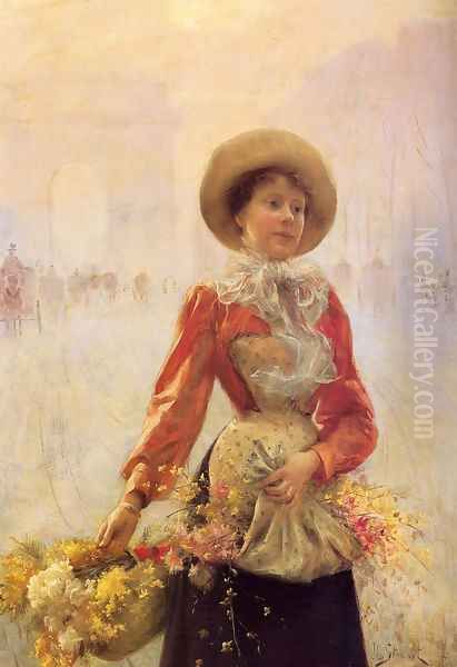 Flower Girl Oil Painting by Julius LeBlanc Stewart